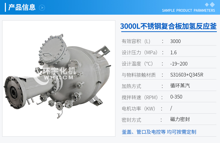 上海3000L不銹鋼復合板加氫工業(yè)釜